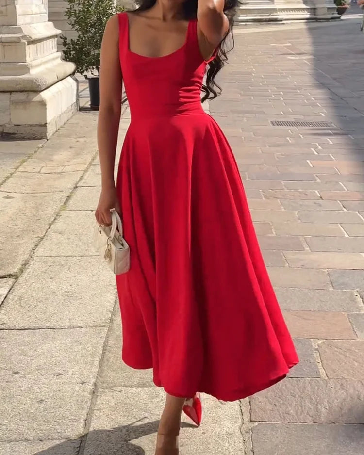 GR | Red fitted midi dress with straps