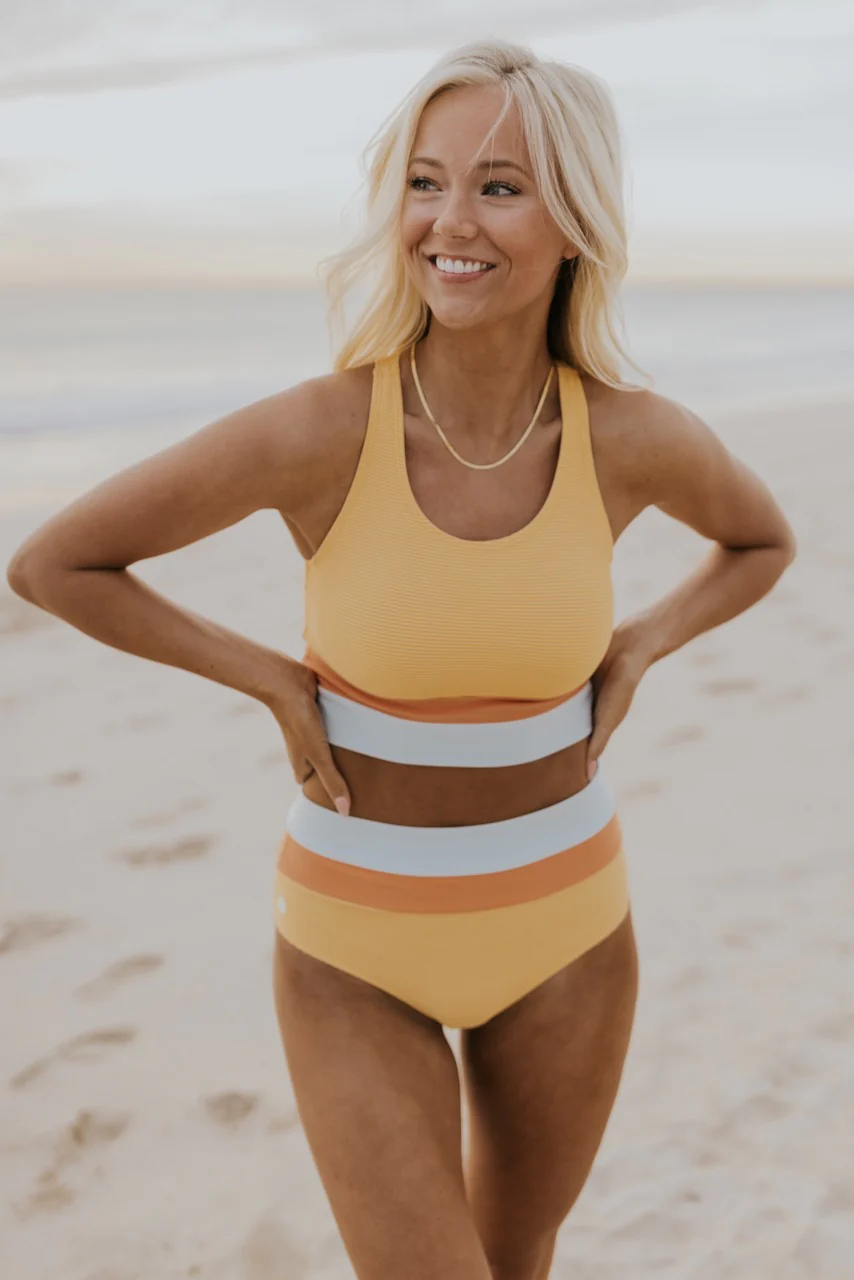 GR | High Waist Colorblock Marine Cut Back Crop Bikini Set
