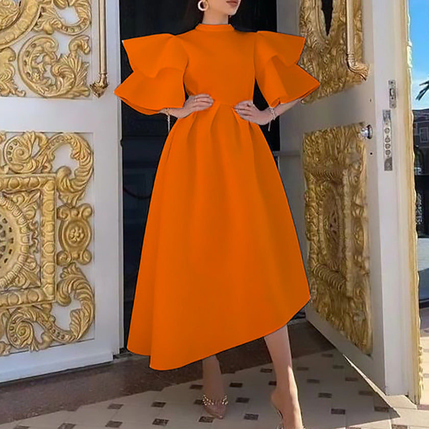 GR Kleid mit Lotusblattärmeln und einfarbigem weitem Schnitt