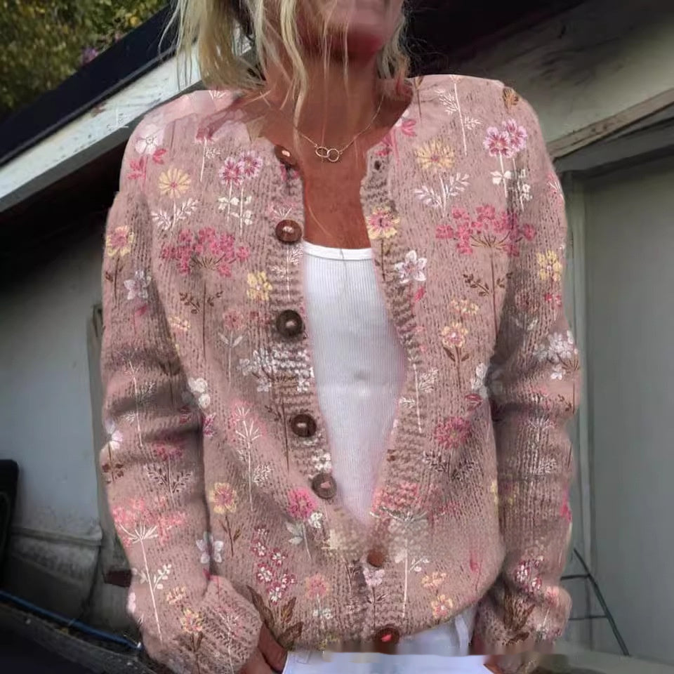 GR | Stylisches Blumenmuster Strickjacke