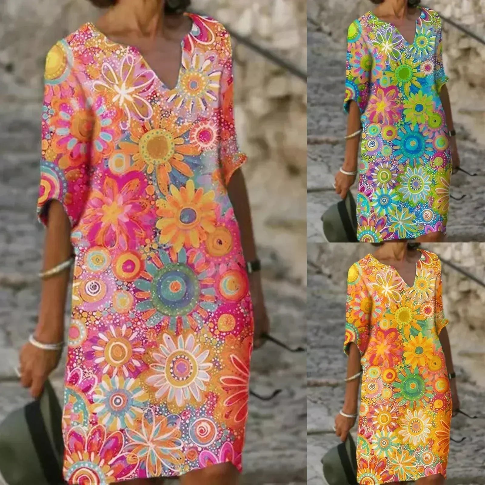 GR | Midi-Kleid mit V-Ausschnitt und Blumenmuster