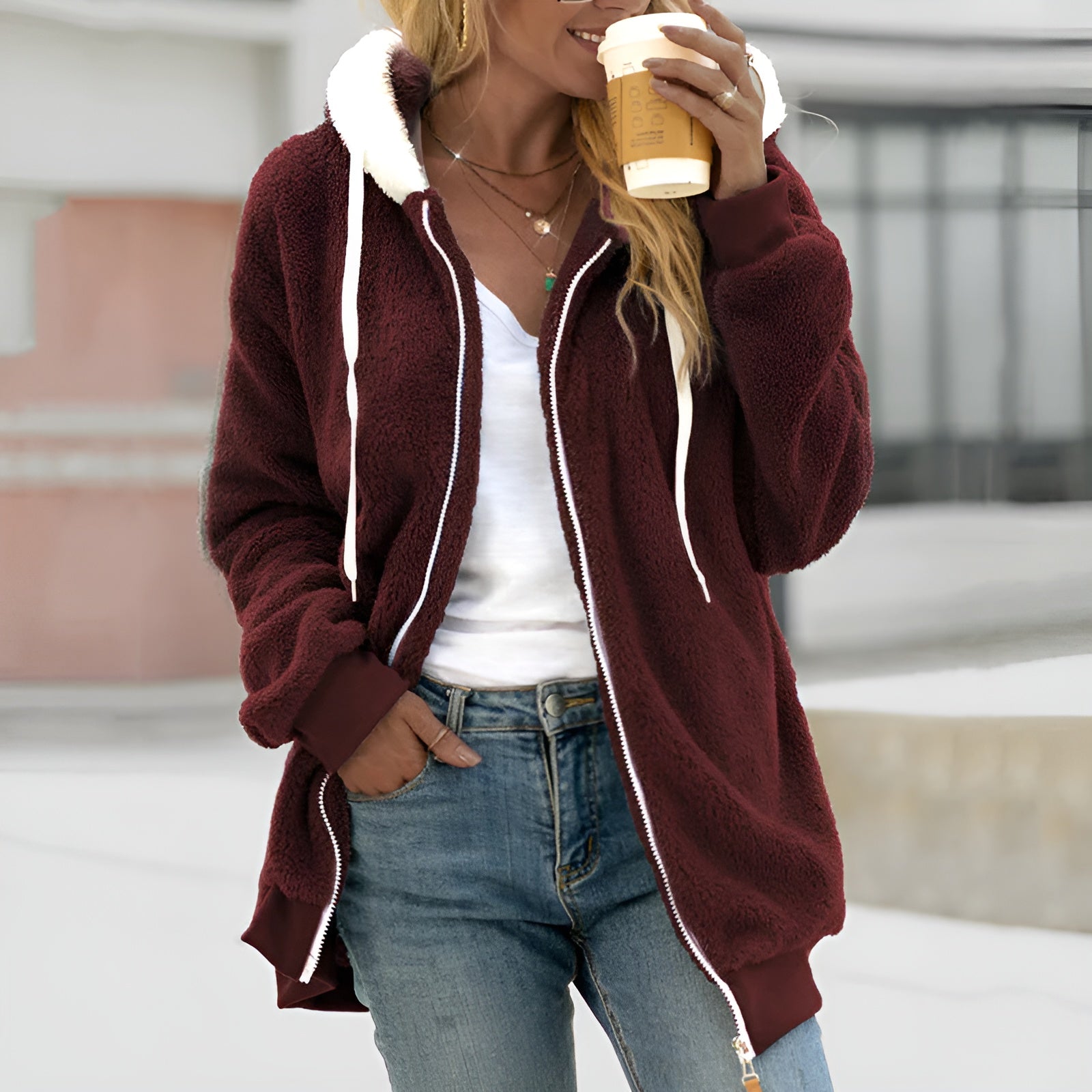 GR | Comfortable super-soft fleece jacket with hood 