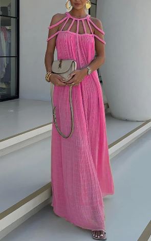 GR | Modern and sophisticated maxi dress with draped braids in a linen blend