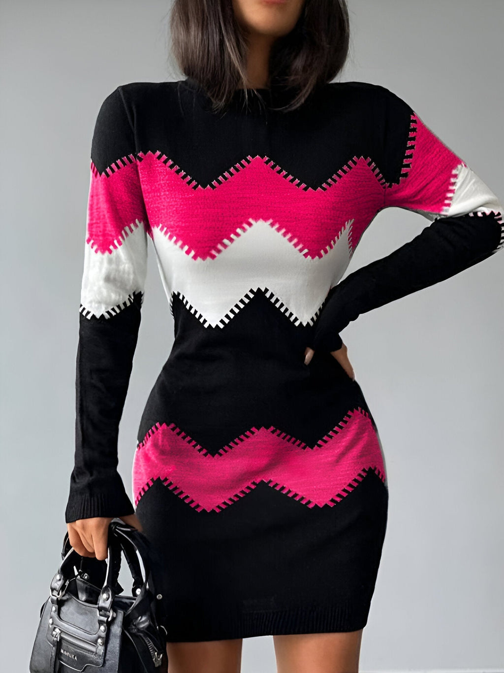 GR | gestricktes Bodycon-Minikleid Für Frauen