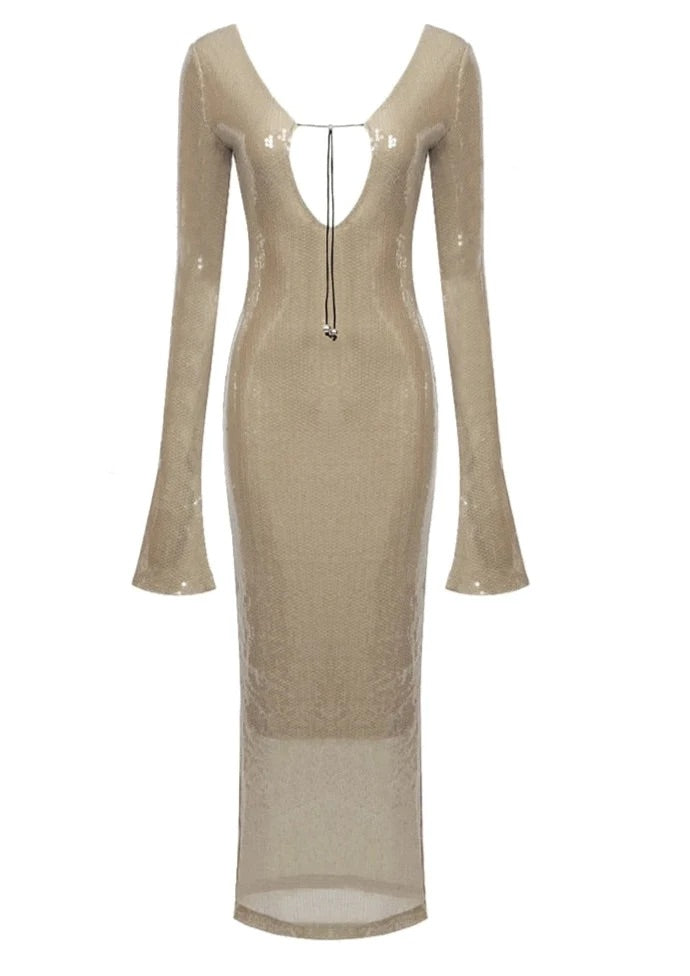 GR | Maxi Dress with Sequins and Drawstring for Women