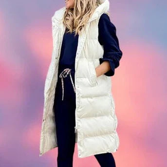 GR Hooded Long Vest Casual Fashion Single-Breasted Jacket