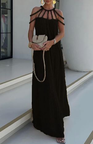 GR | Modern and sophisticated maxi dress with draped braids in a linen blend