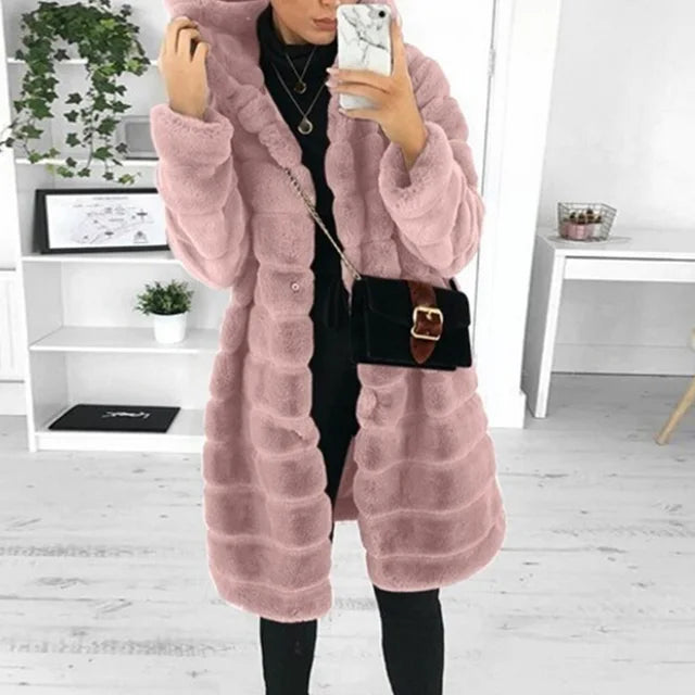 GR - Elegant women's coat with reinforced hood and long sleeves