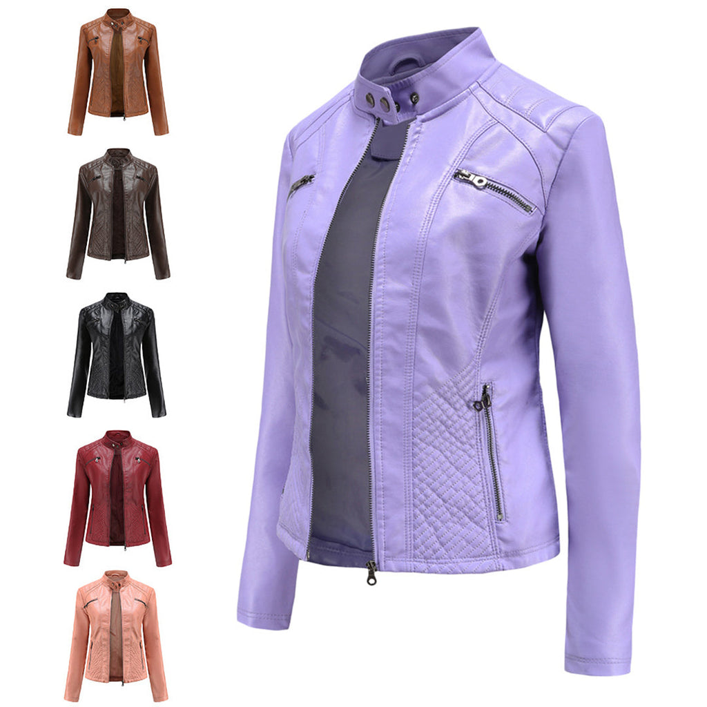 GR | Women's leather jacket - Fashionable jacket with zipper
