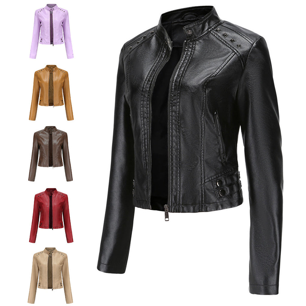 GR | Elegant leather jacket with unique details for women