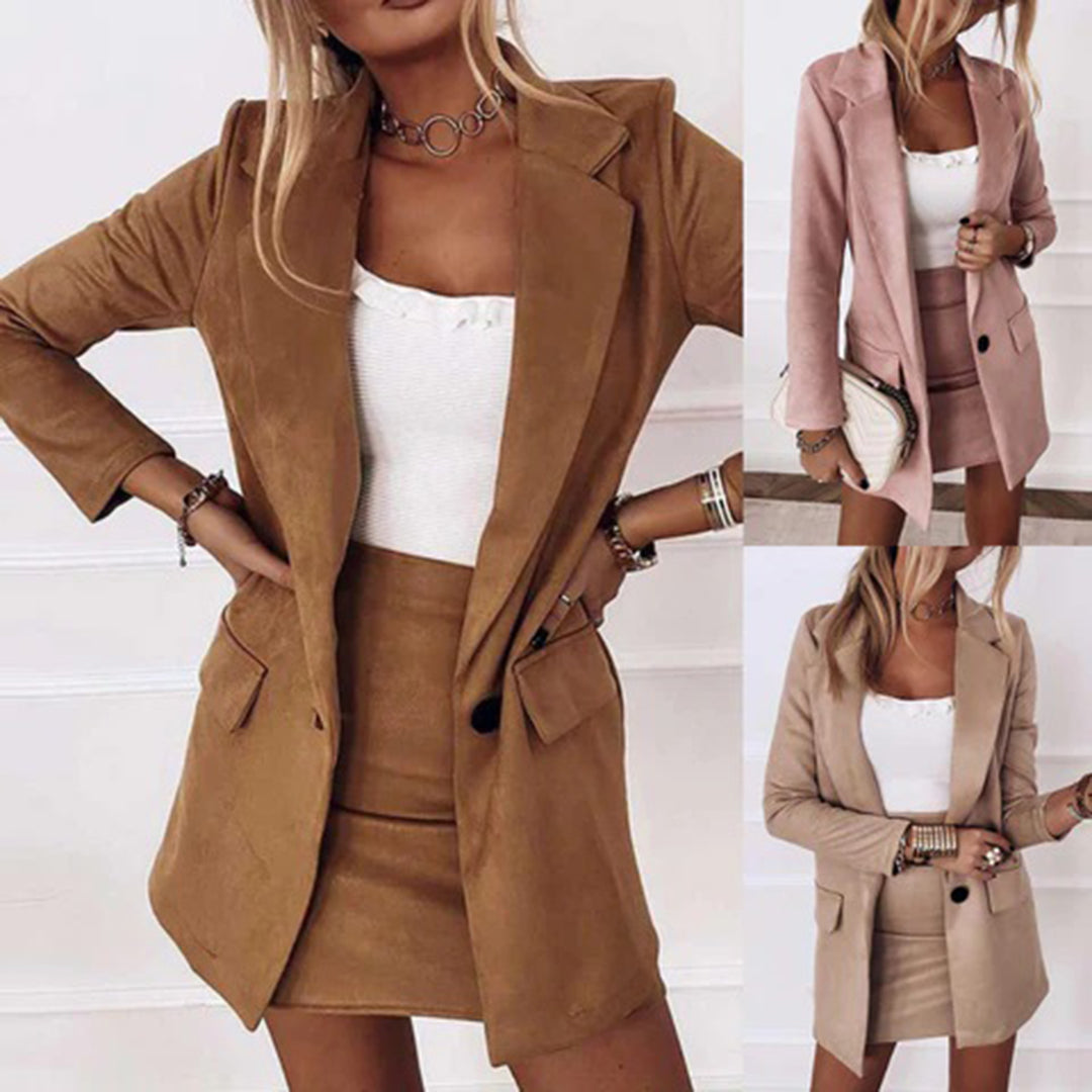 GR | Elegant suede set blazer and skirt