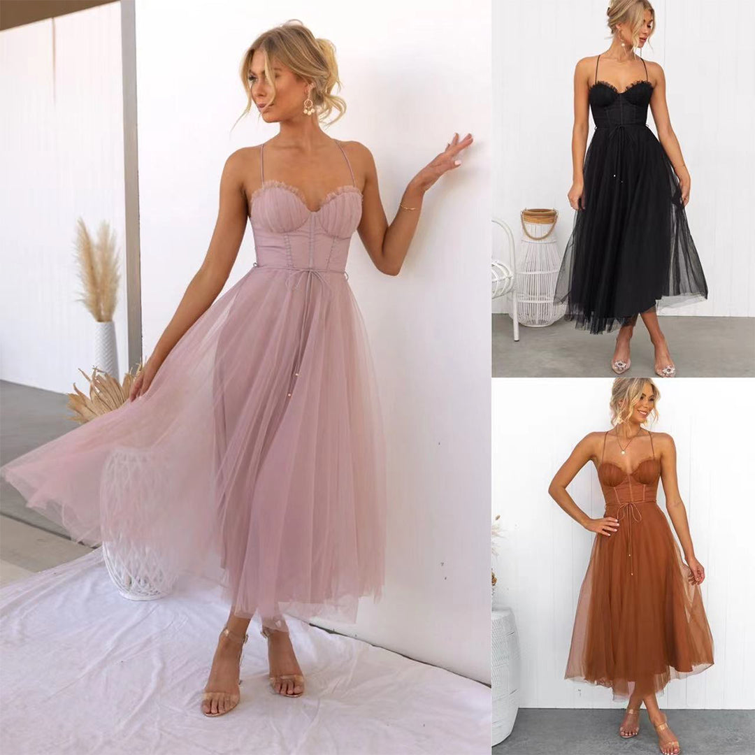GR | Luxuriöses Ärmelloses Midikleid mit Schulter Spaghettiträgern