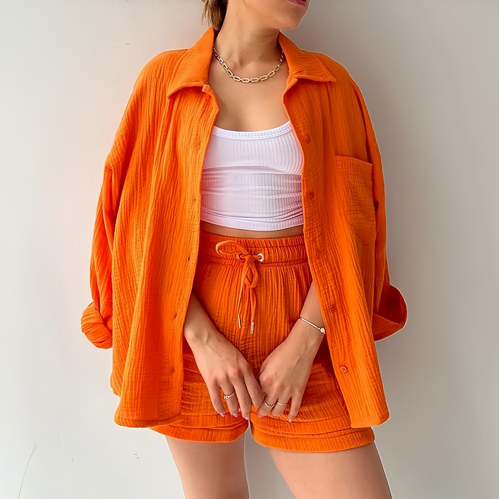 GR | Sun protection shirt set for women (long-sleeved shirt + shorts)