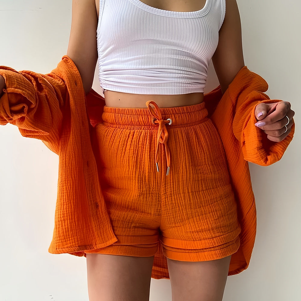 GR | Sun protection shirt set for women (long-sleeved shirt + shorts)