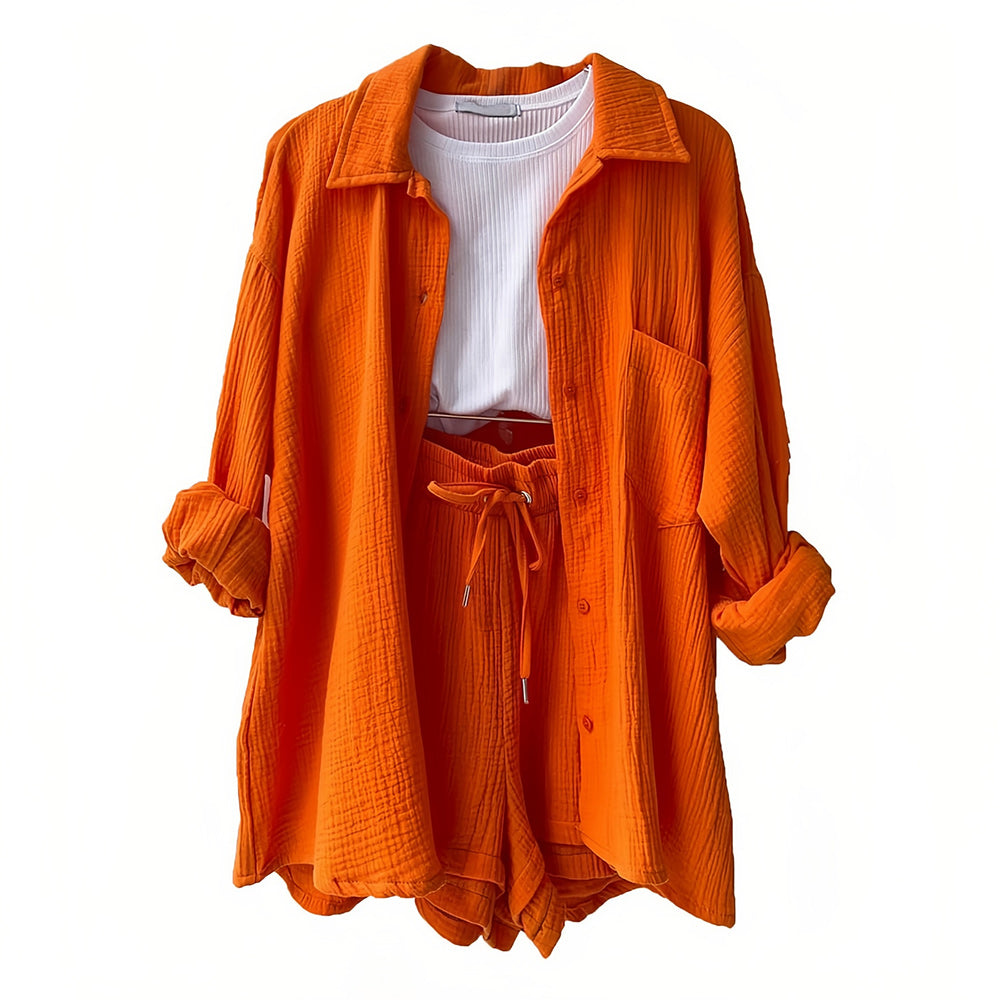 GR | Sun protection shirt set for women (long-sleeved shirt + shorts)