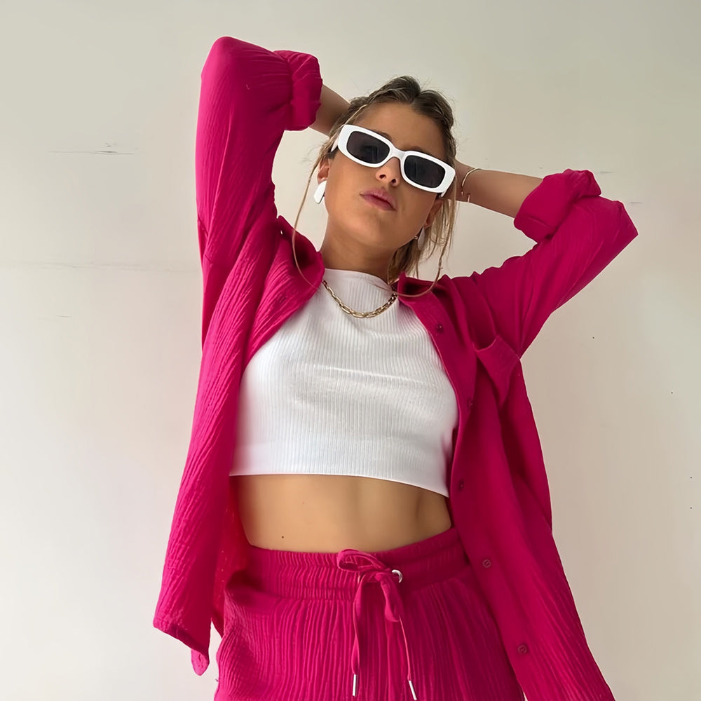 GR | Sun protection shirt set for women (long-sleeved shirt + shorts)