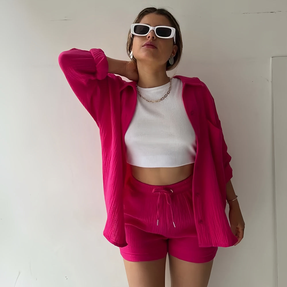 GR | Sun protection shirt set for women (long-sleeved shirt + shorts)