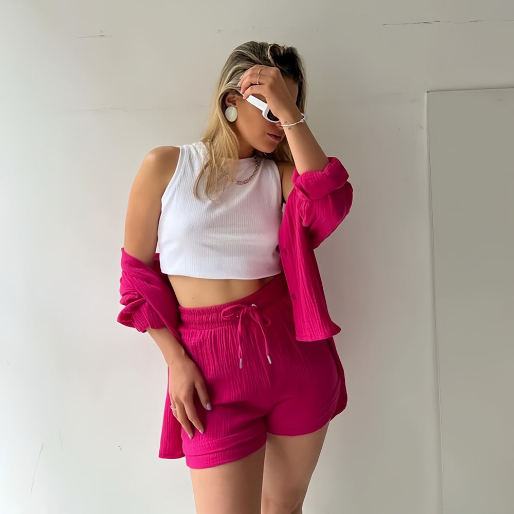 GR | Sun protection shirt set for women (long-sleeved shirt + shorts)