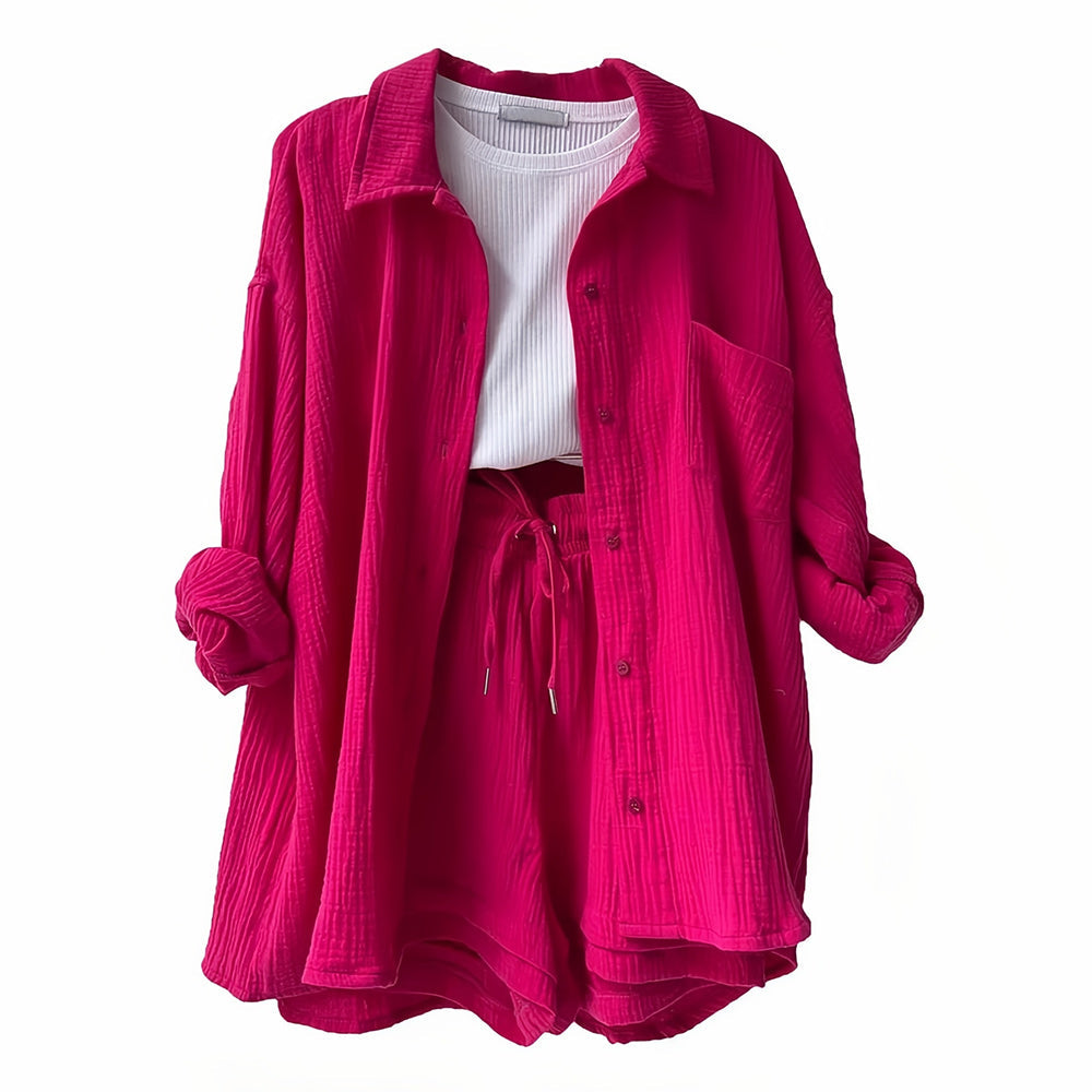 GR | Sun protection shirt set for women (long-sleeved shirt + shorts)