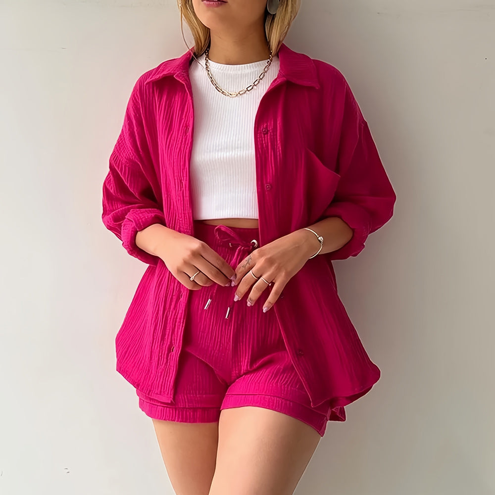 GR | Sun protection shirt set for women (long-sleeved shirt + shorts)