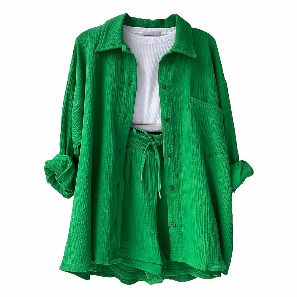 GR | Sun protection shirt set for women (long-sleeved shirt + shorts)