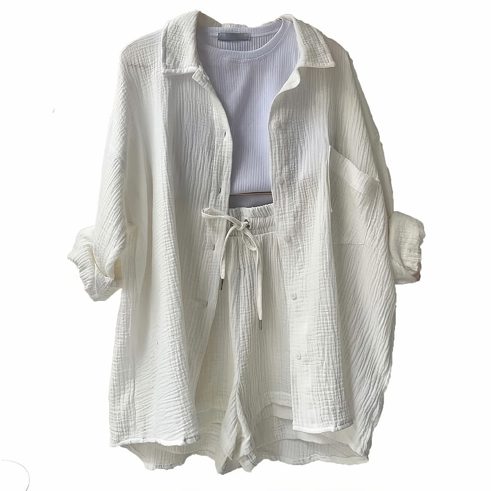 GR | Sun protection shirt set for women (long-sleeved shirt + shorts)
