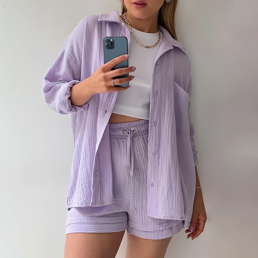GR | Sun protection shirt set for women (long-sleeved shirt + shorts)