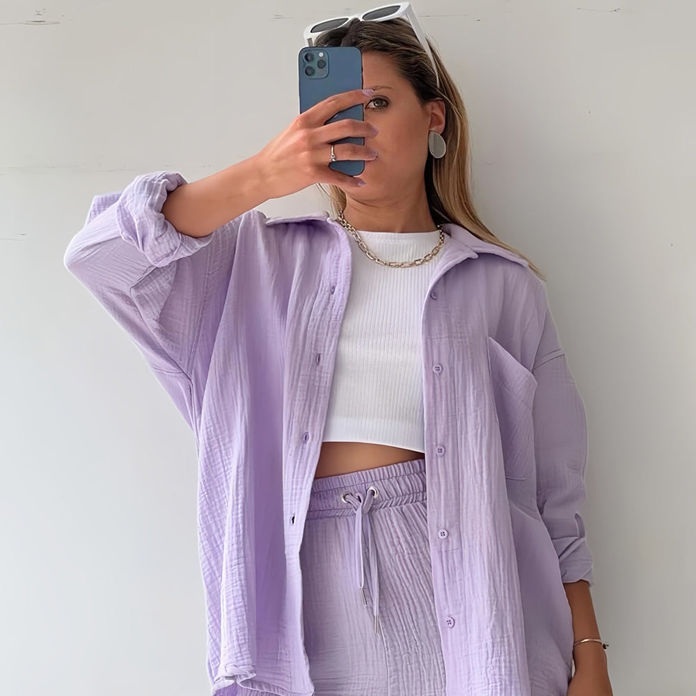 GR | Sun protection shirt set for women (long-sleeved shirt + shorts)