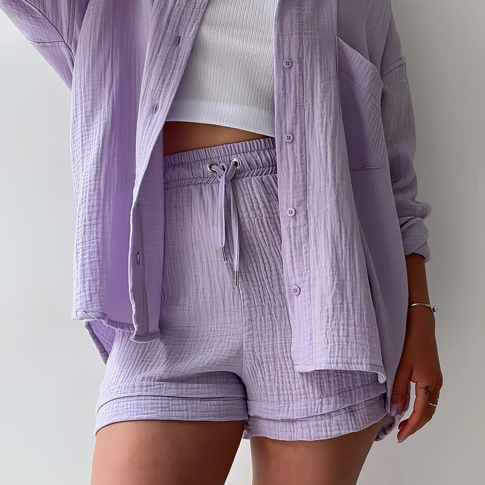 GR | Sun protection shirt set for women (long-sleeved shirt + shorts)
