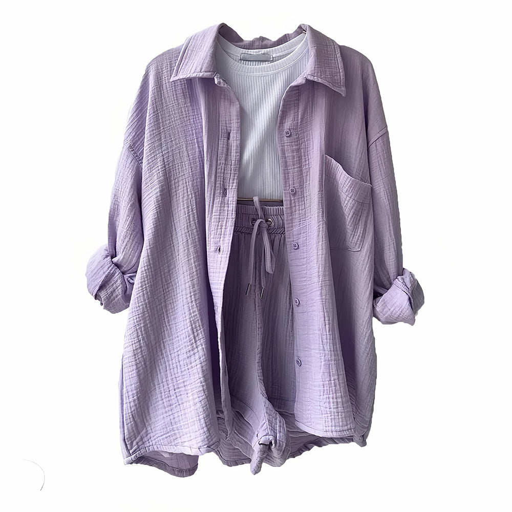 GR | Sun protection shirt set for women (long-sleeved shirt + shorts)
