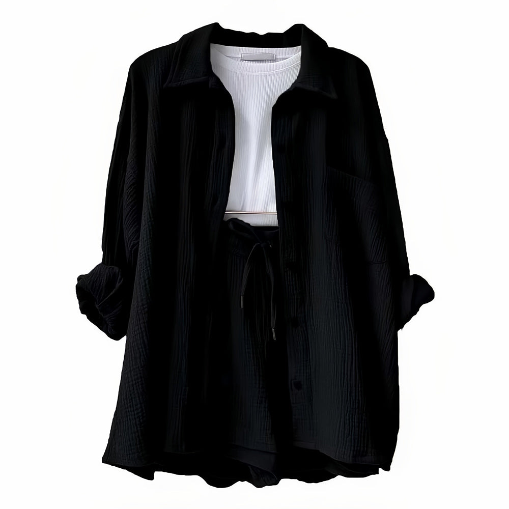 GR | Sun protection shirt set for women (long-sleeved shirt + shorts)