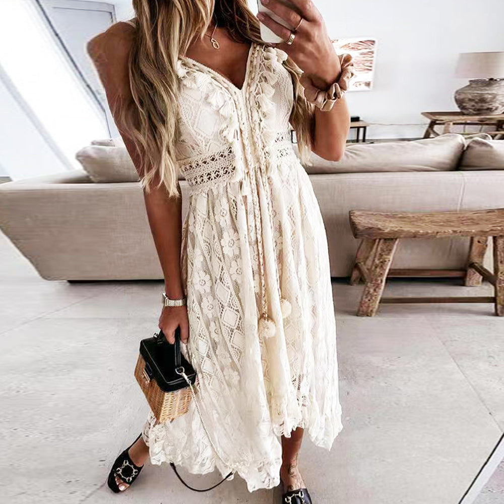 GR | Solid color summer dress made of lace