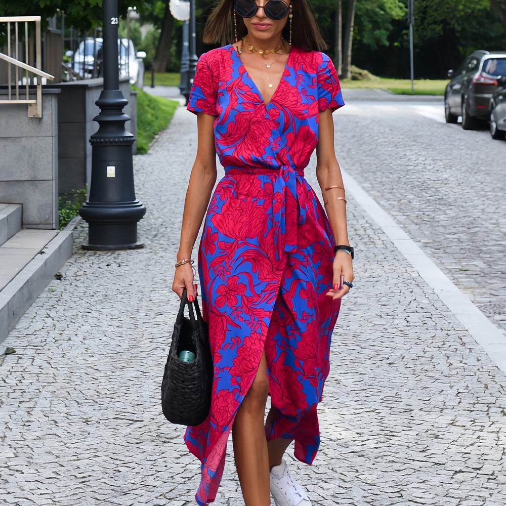 GR | Printed V-neck summer dress with slit