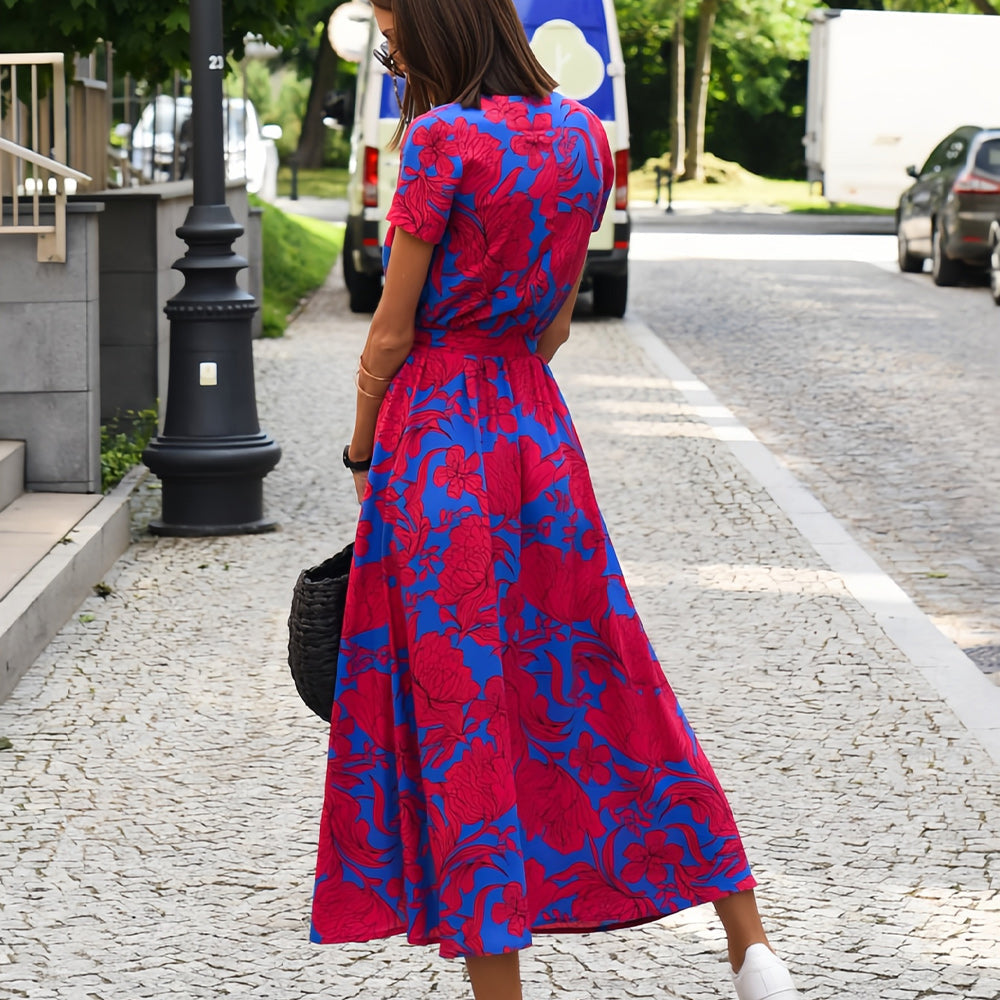 GR | Printed V-neck summer dress with slit