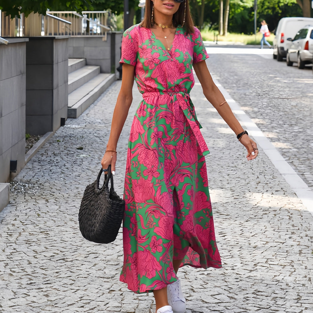 GR | Printed V-neck summer dress with slit