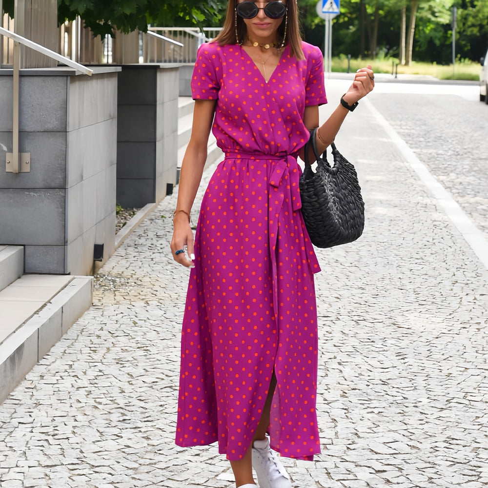GR | Printed V-neck summer dress with slit