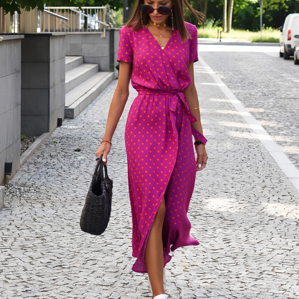 GR | Printed V-neck summer dress with slit