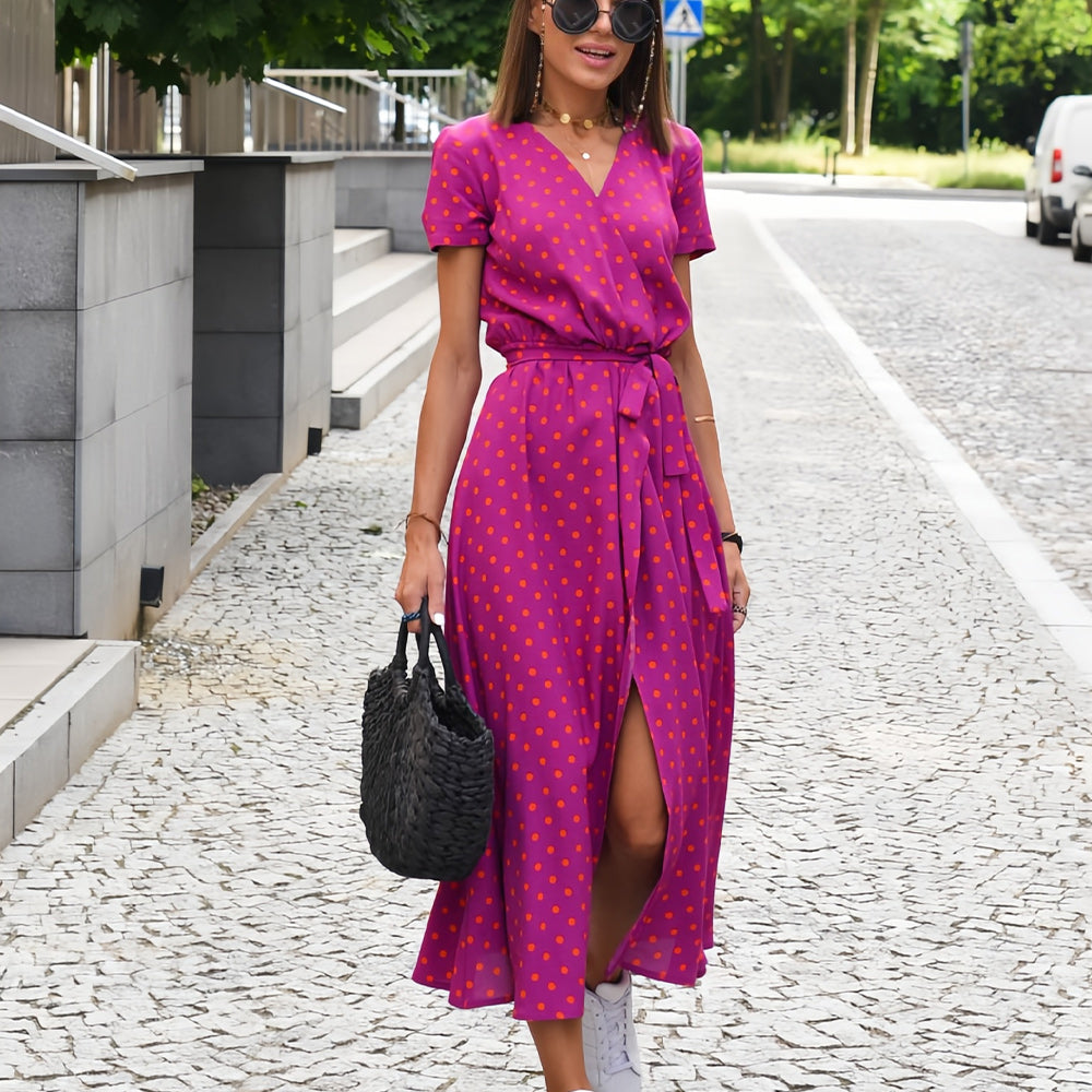 GR | Printed V-neck summer dress with slit