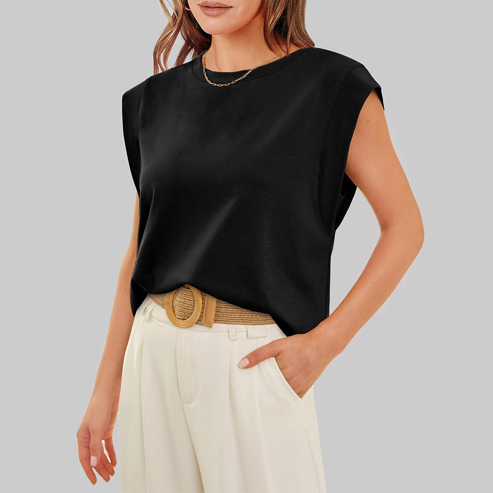 GR | Damen Frühling und Sommer Rundhals ärmelloses T-Shirt