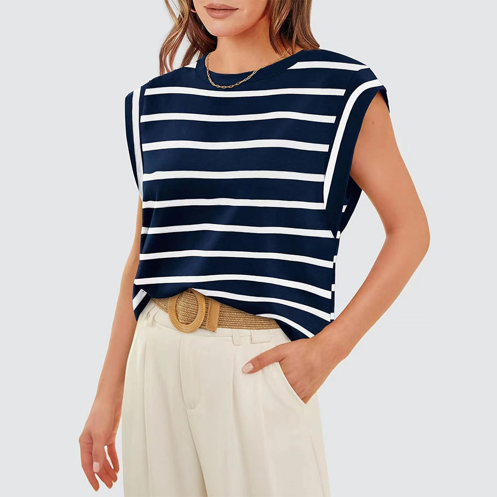 GR | Damen Frühling und Sommer Rundhals ärmelloses T-Shirt