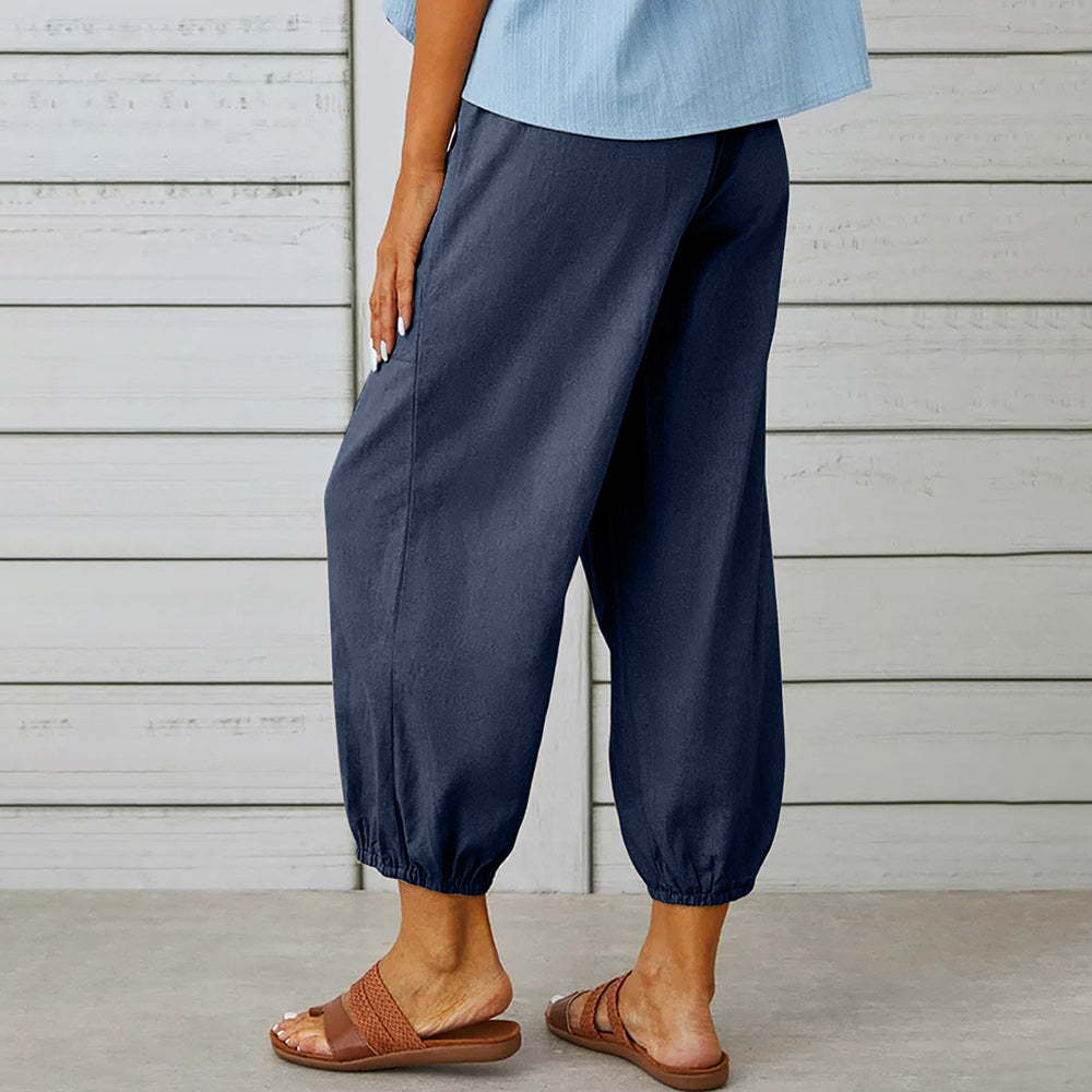 GR | kurze Damen-Overalls aus Baumwolle und Leinen mit Taschen und Knöpfen