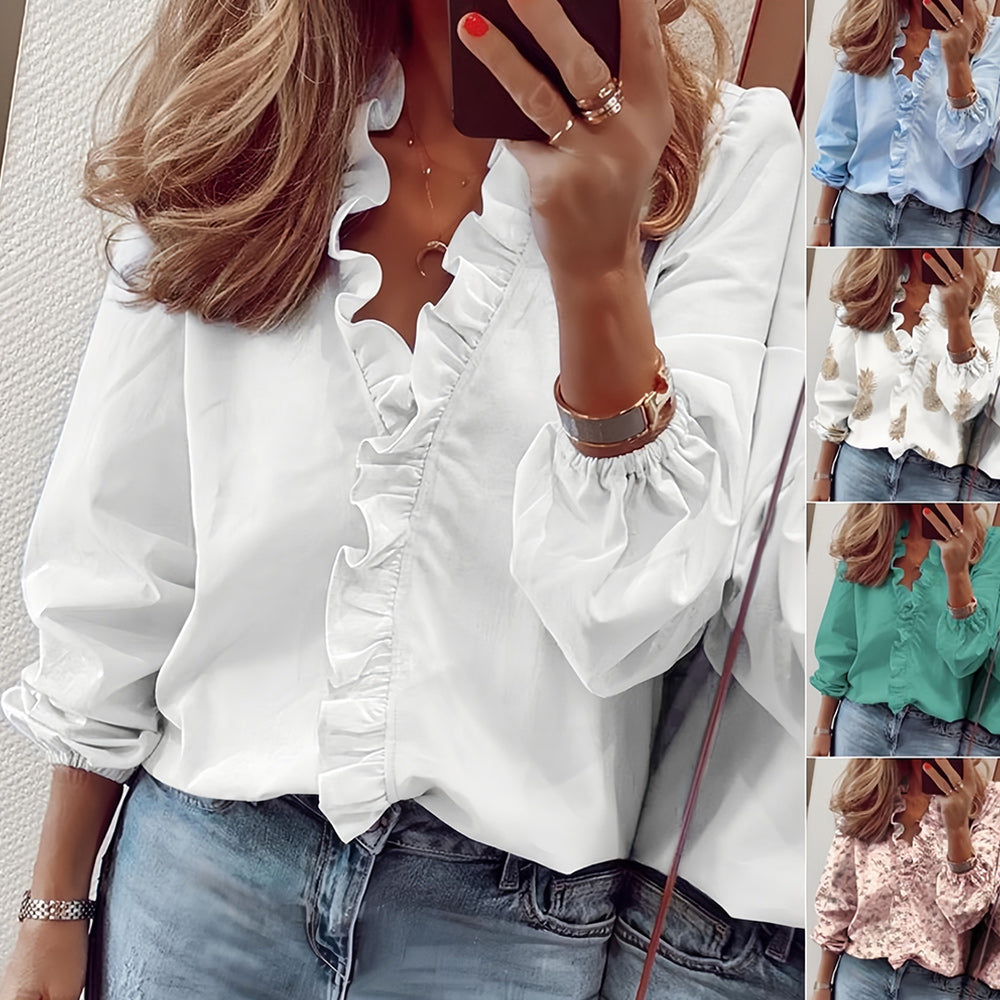 GR | Spring and Summer new lotus leaf collar women's shirt