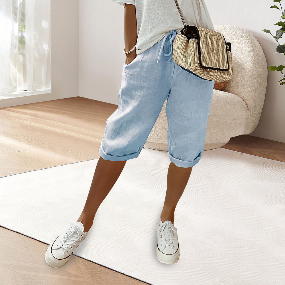 GR | Cotton Linen Elastic Waist Casual Trousers