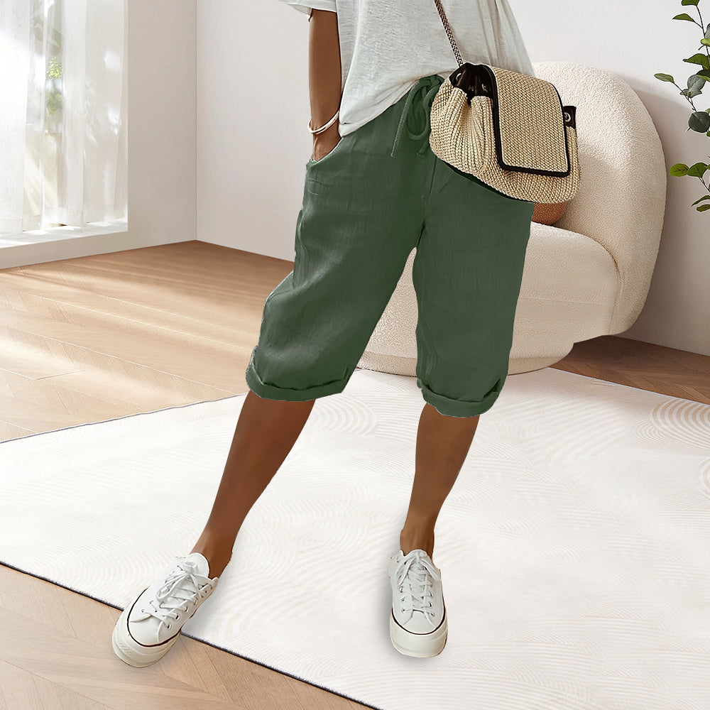 GR | Cotton Linen Elastic Waist Casual Trousers