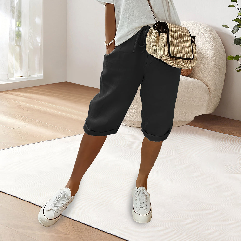 GR | Cotton Linen Elastic Waist Casual Trousers