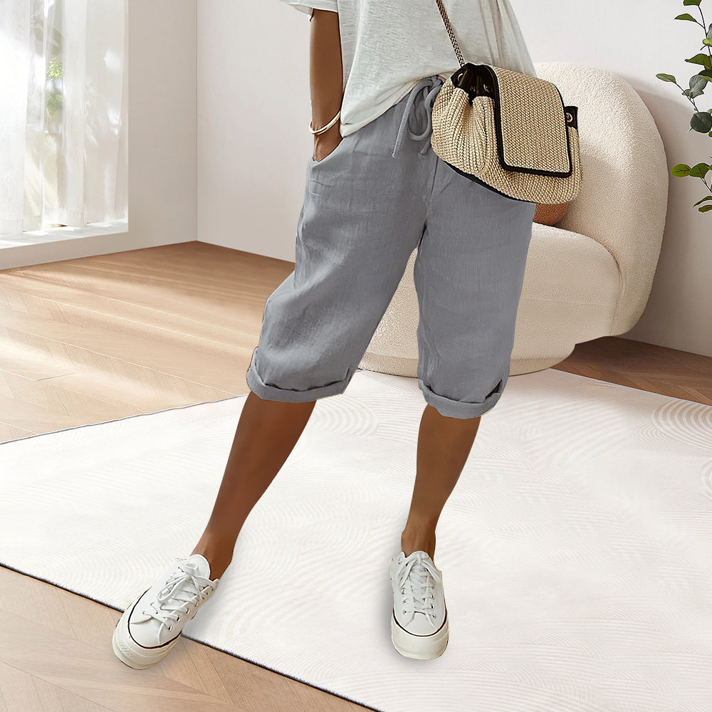 GR | Cotton Linen Elastic Waist Casual Trousers