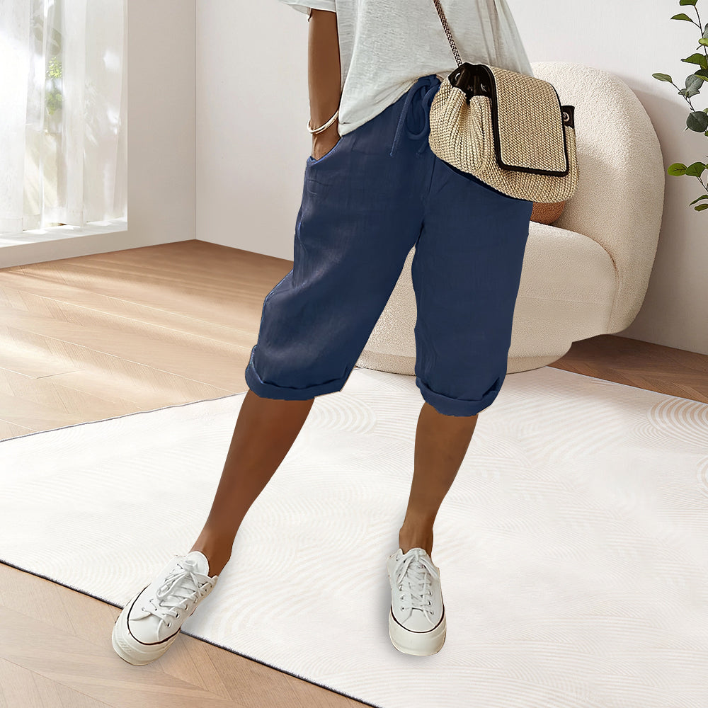 GR | Cotton Linen Elastic Waist Casual Trousers