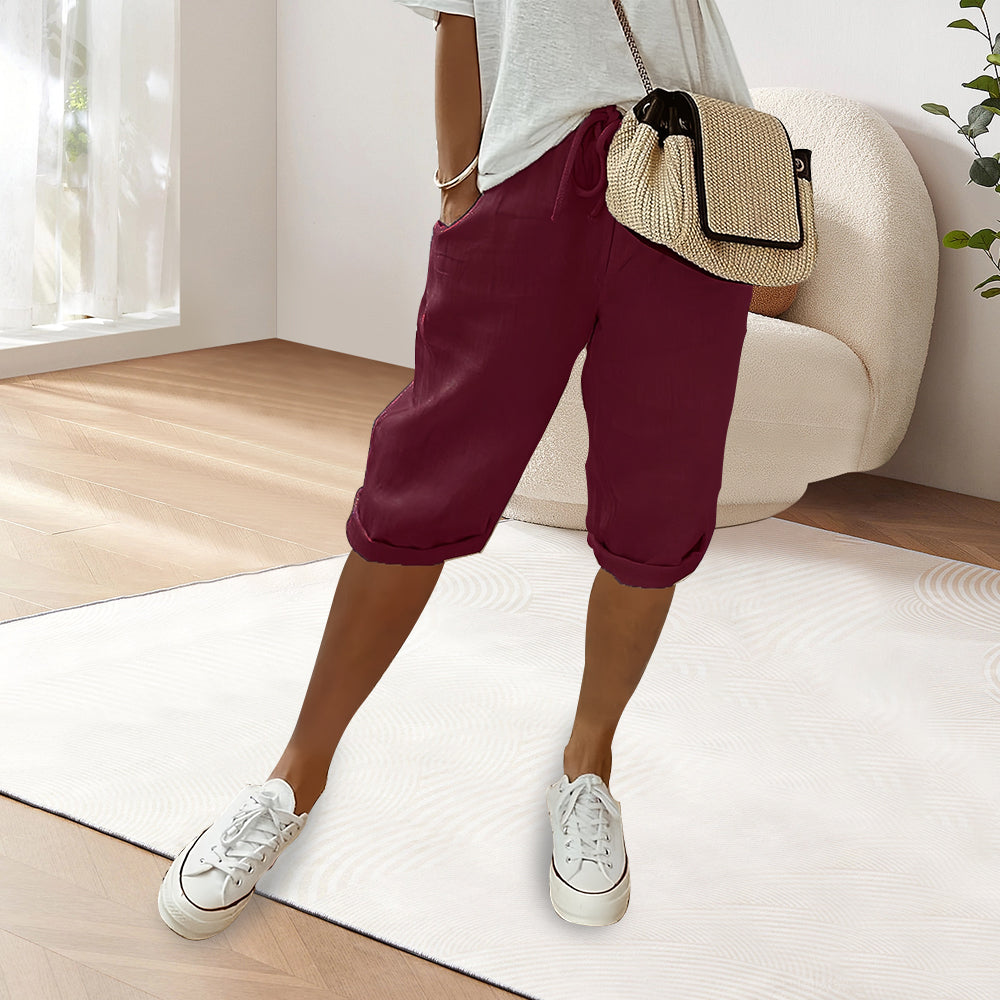 GR | Cotton Linen Elastic Waist Casual Trousers
