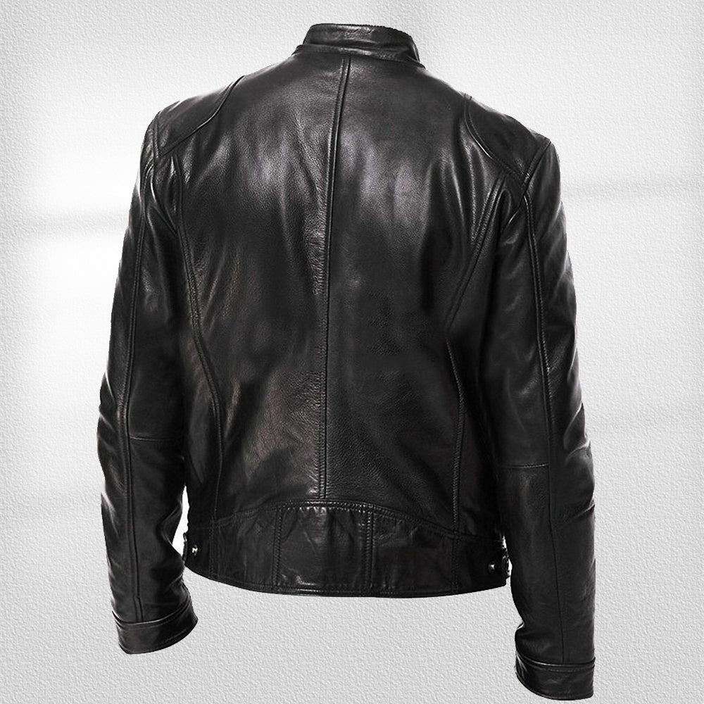 GR | Stand-up collar, trendy leather jacket, handsome motorcycle leather jacket