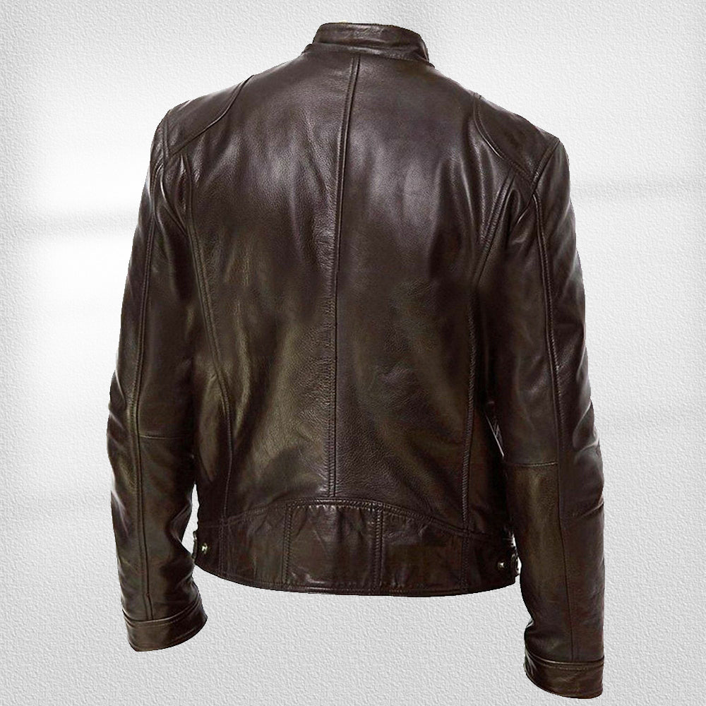 GR | Stand-up collar, trendy leather jacket, handsome motorcycle leather jacket
